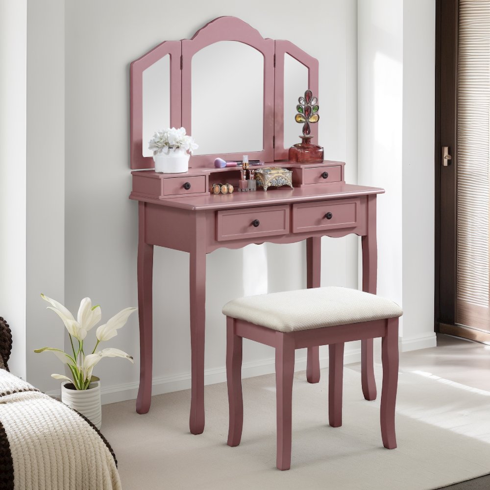 Sanlo Rose Gold Finish Wood Vanity, Makeup Table and Stool Set. Picture 9