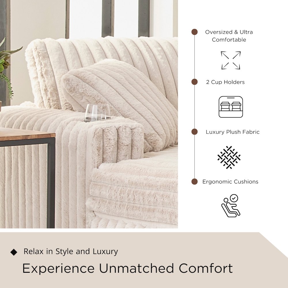 Belvoir 3-Piece Living Room Set, Sofa Cuddle Chaise and Ottoman, Beige Champagne. Picture 8