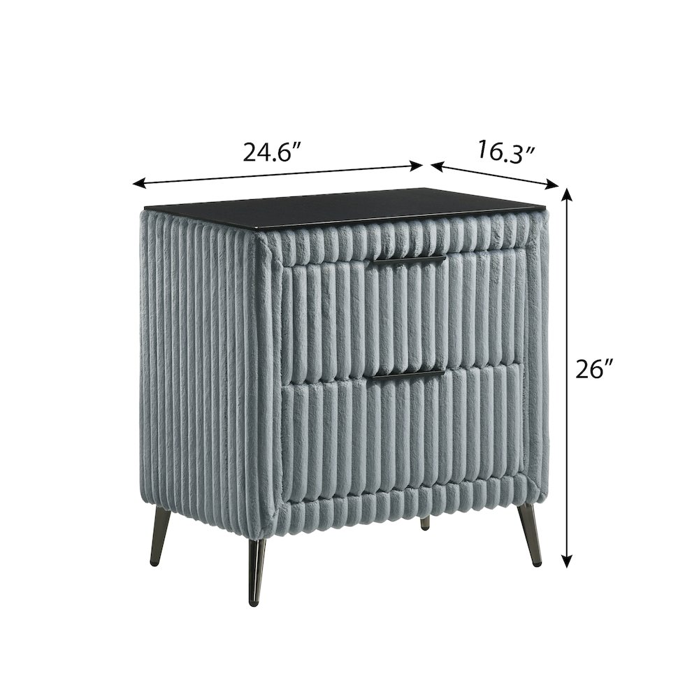 Mavela Wide Wale Corduroy Upholstery Nightstand, Blue. Picture 6