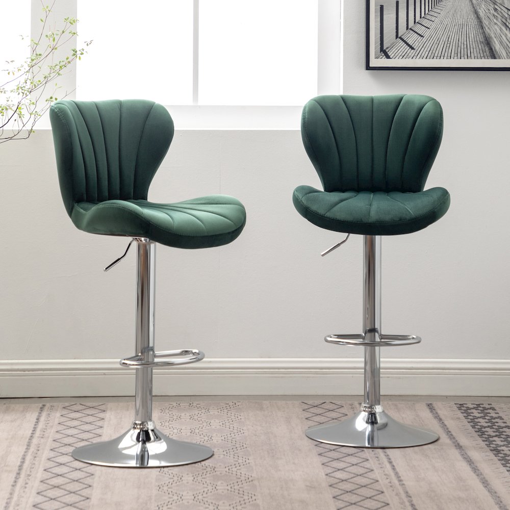 Ellston Upholstered Adjustable Swivel Barstools in Green, Set of 2. Picture 4