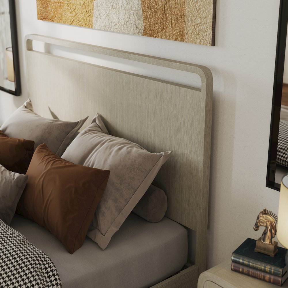 Tavari Wood Panel Bed, Light Gray Finish, Queen. Picture 4