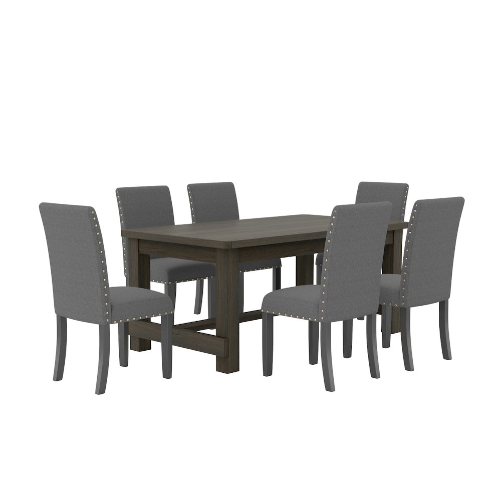 Muzzi Contemporary 7-Piece Dining Set, Dining Table with 6 Stylish Chairs, Gray. Picture 1