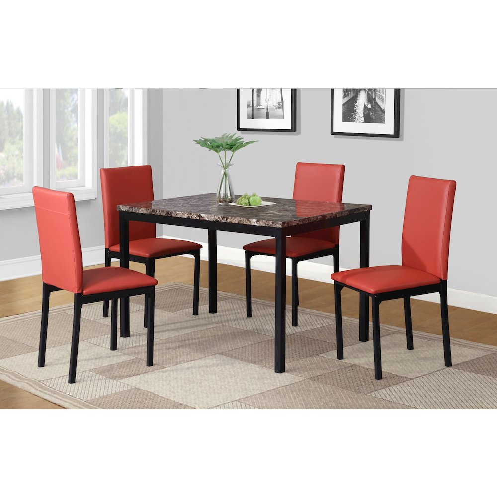 Noyes Faux Leather Seat Metal Frame Red Dining Chairs , Set of 4. Picture 4