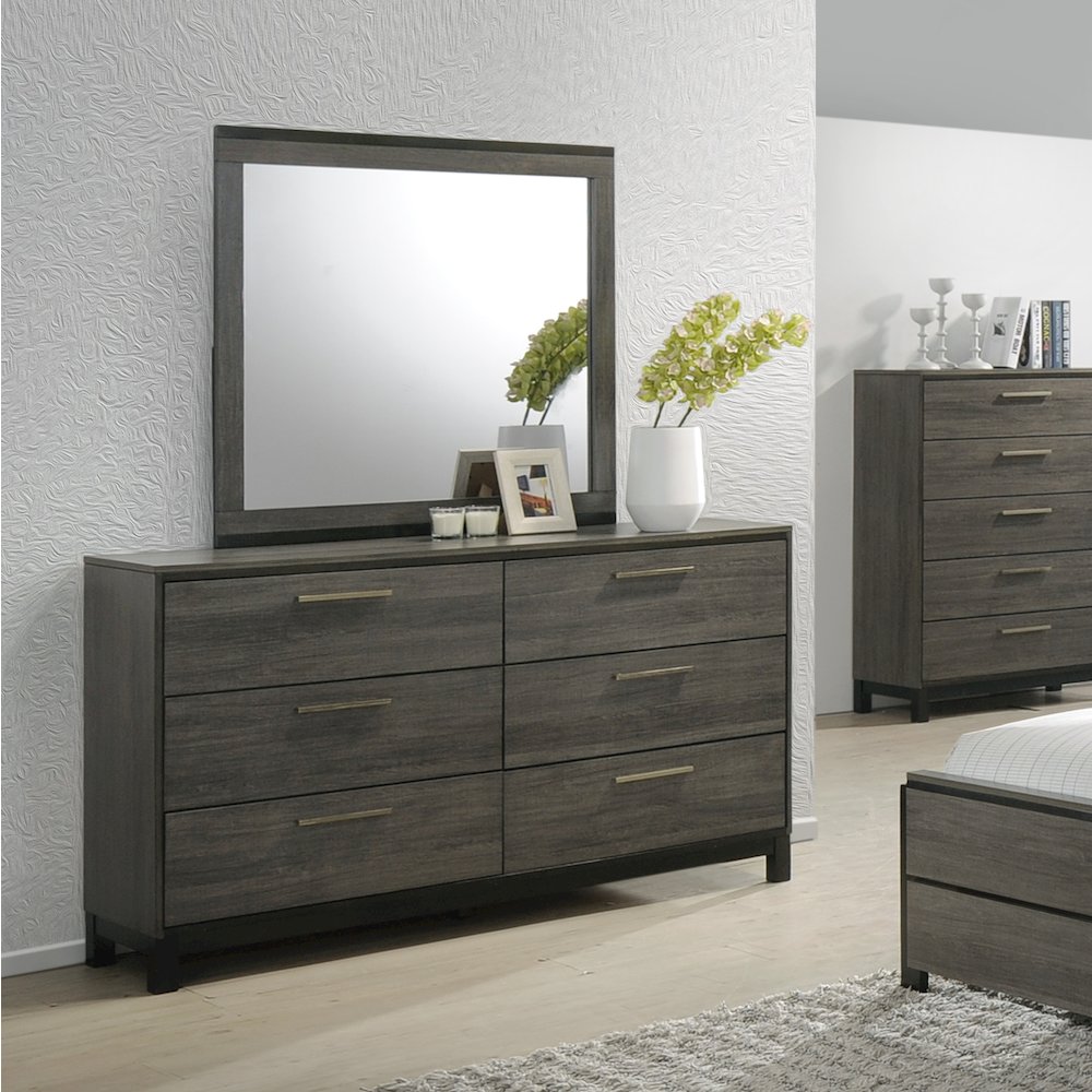 Ioana Antique Grey Finish Wood 6 Drawers Dresser and Mirror. Picture 2