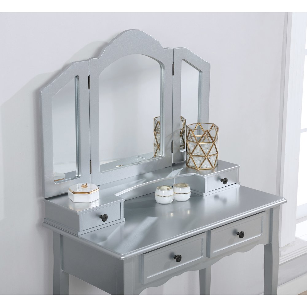 Sanlo Silver Finish Wood Vanity, Makeup Table and Stool Set. Picture 5