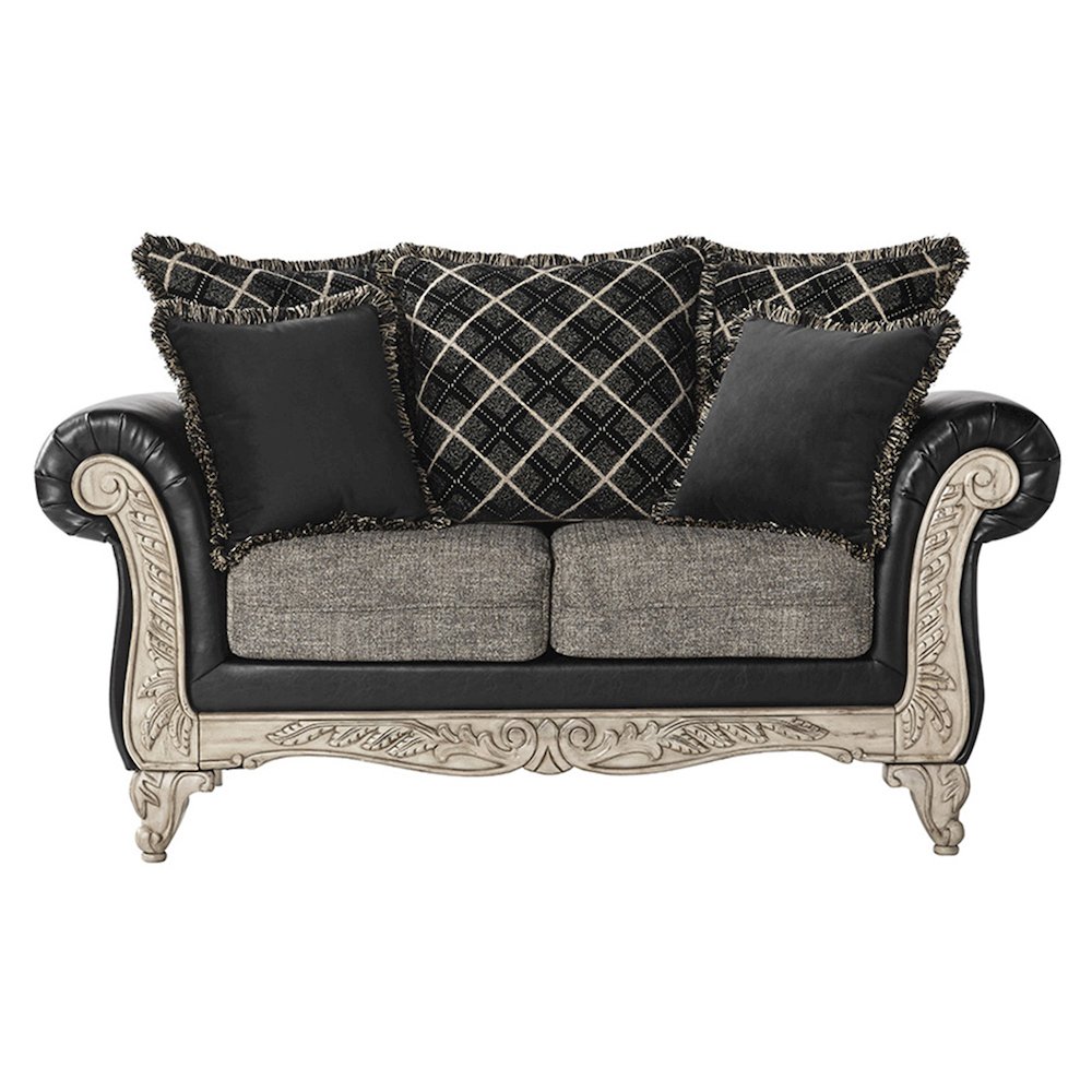 San Marino 2-Tone Fabric Wooden Frame Loveseat in Ebony. Picture 1