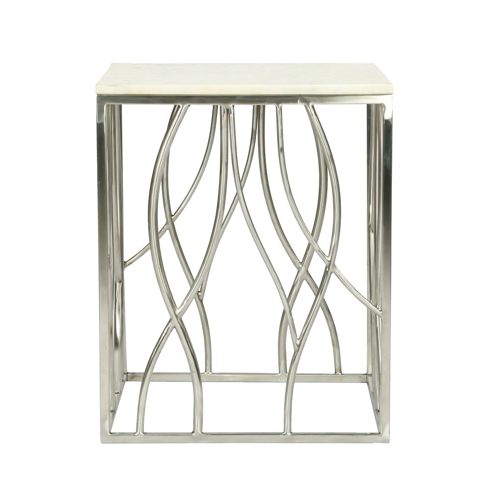 Kameral Square Marble End Table with Stainless Steel Base. Picture 3
