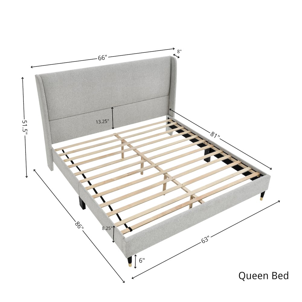 Arles Upholstered Bedroom Set, Wingback Platform Bed with 2Nightstands, Queen. Picture 11