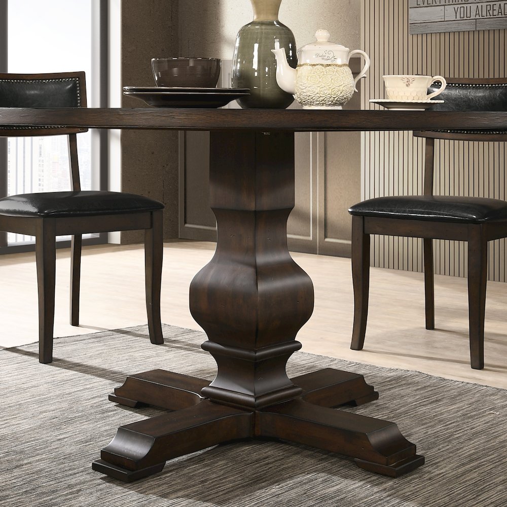Havre Burnish Oak Finished Wood Pedestal Round Dining Table. Picture 4