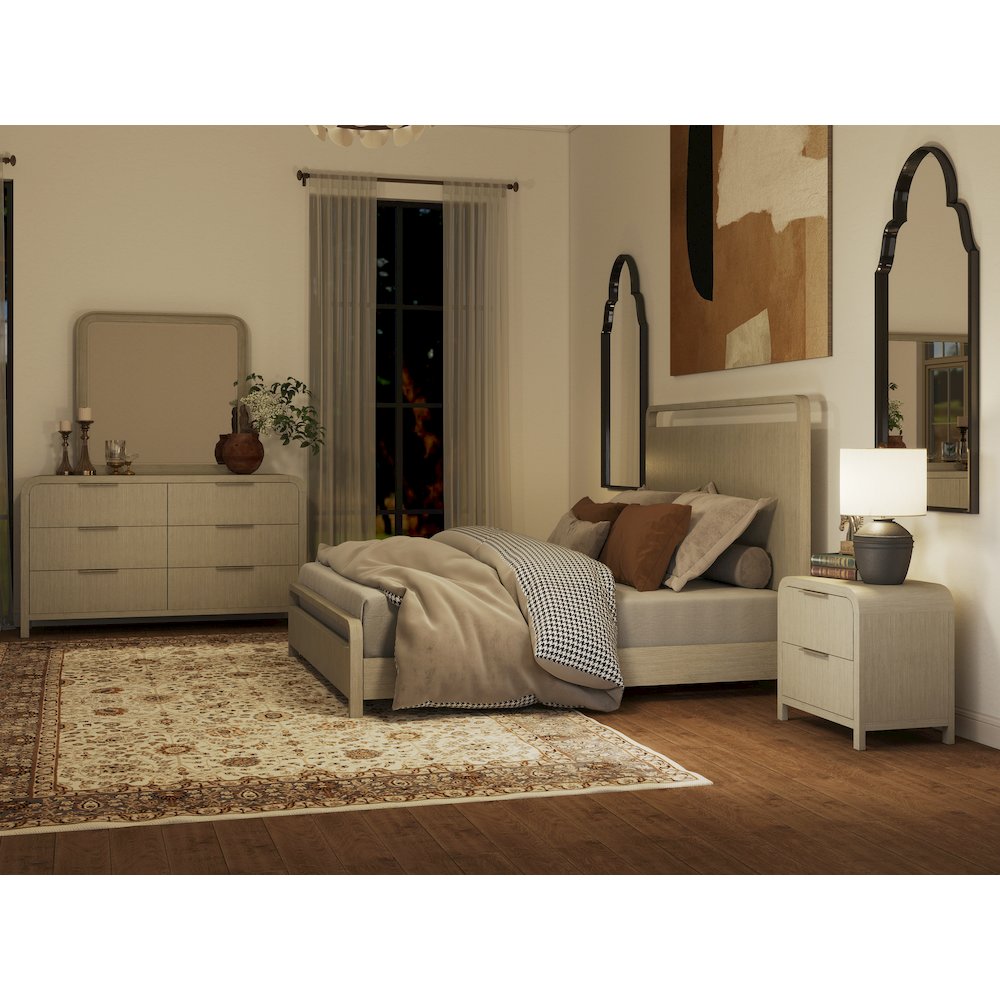 Tavari 4-PC Queen Bedroom Set with Bed, Dresser, Mirror, Nightstand, Light Gray. Picture 8