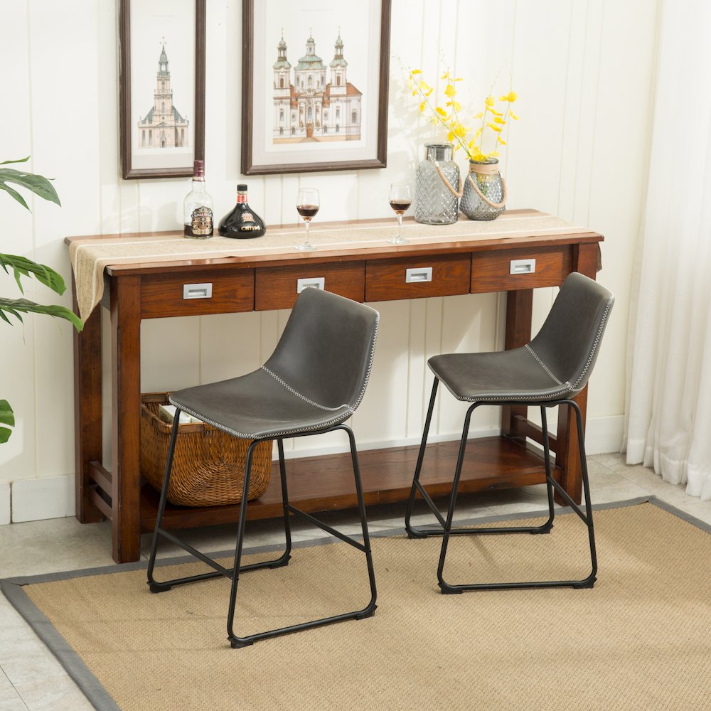 Lotusville Vintage PU Leather Counter Height Stools, Antique Gray, Set of 2. Picture 4