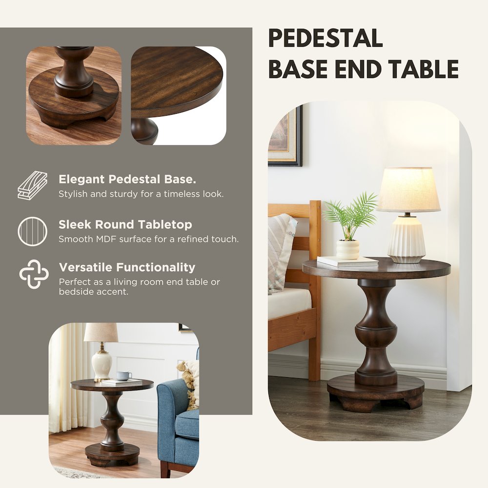 Caesar Traditional Round Pedestal End Table, Espresso. Picture 4