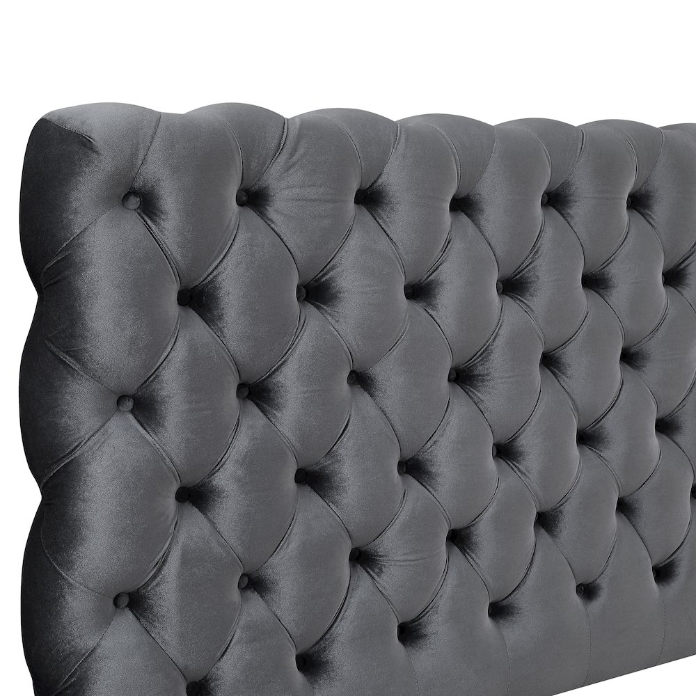 Apoera Velvet Upholstered Button Tufted Bed, King, Gray. Picture 3