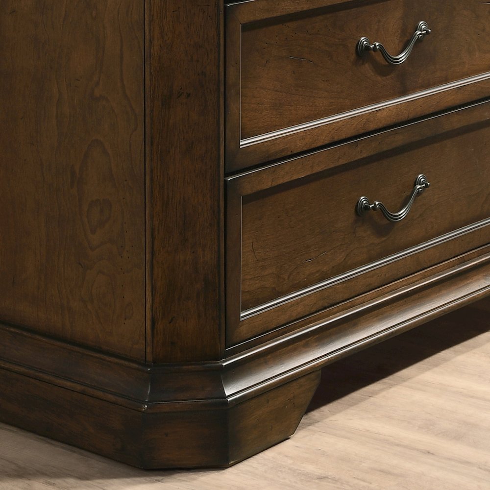 Maderne Traditional Wood 3-Drawer Nightstand, Antique Walnut Finish. Picture 4