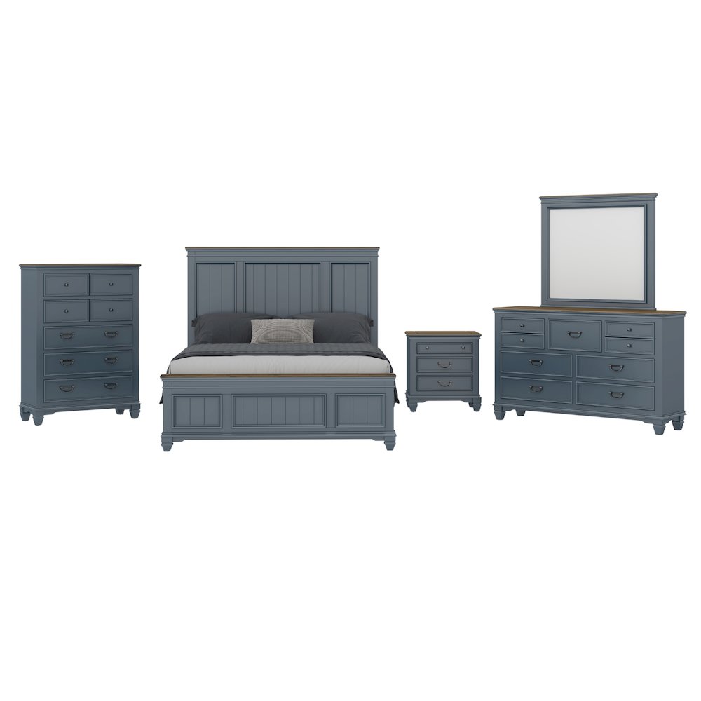 Clelane Wood Bedroom Set Panel Queen Bed, Dresser, Mirror, Nightstand, Chest. Picture 2