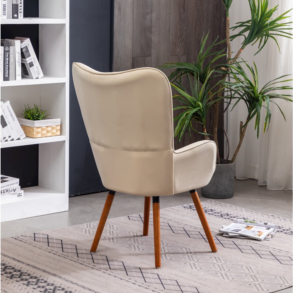 Doarnin Contemporary Silky Velvet Tufted Button Back Accent Chair, White. Picture 6