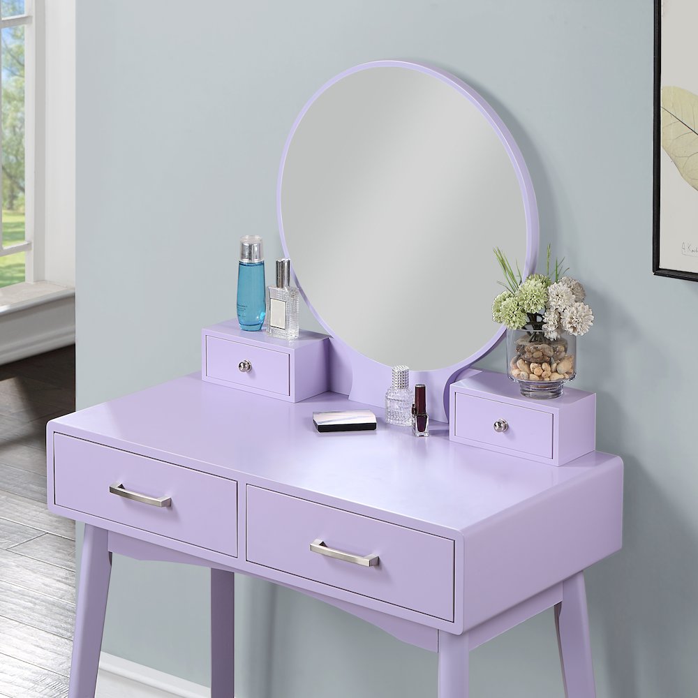 Liannon Contemporary Wood Vanity and Stool Set, Purple. Picture 4