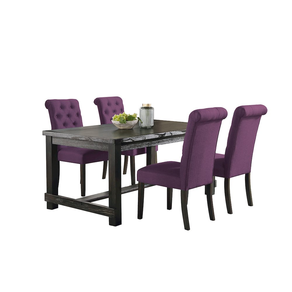 Leviton Antique Black Finished Wood Dining Set, Table with Four Chair, Purple. Picture 1