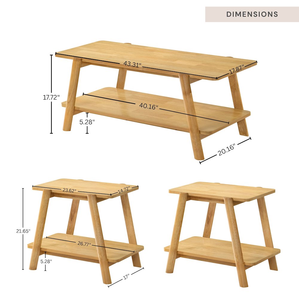 3-Piece Coffee Table Set, Coffee Table and Two End Tables, Natural Oak Finish. Picture 10