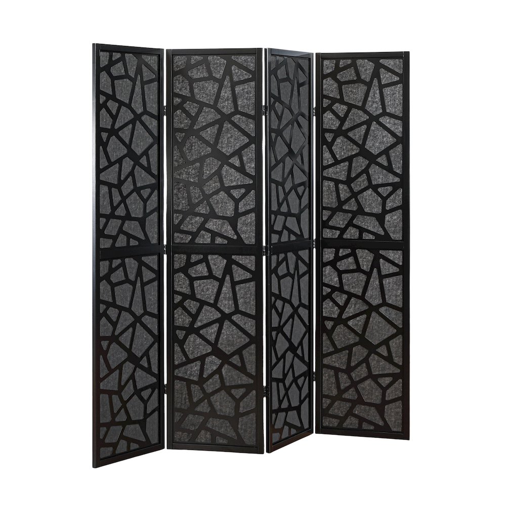 Aurra 4-Panel Wood Room Divider, Folding Portable Partition Screen, Black. Picture 1