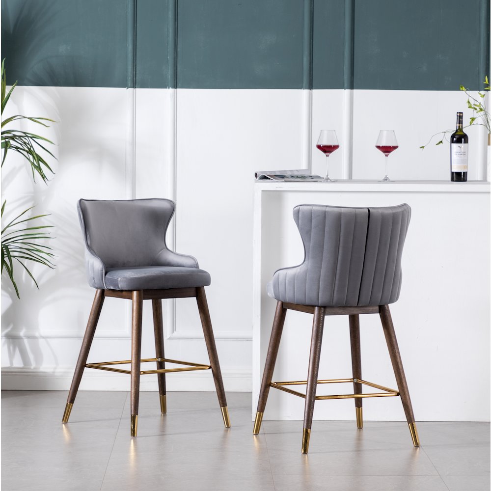 Leland Fabric Upholstered Counter Height Wingback Stools, Set of 2, Gray. Picture 7