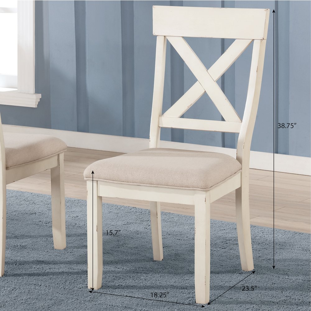 Prato Antique White Wood Cross Back Upholstered Dining Chairs, Set Of 2. Picture 5