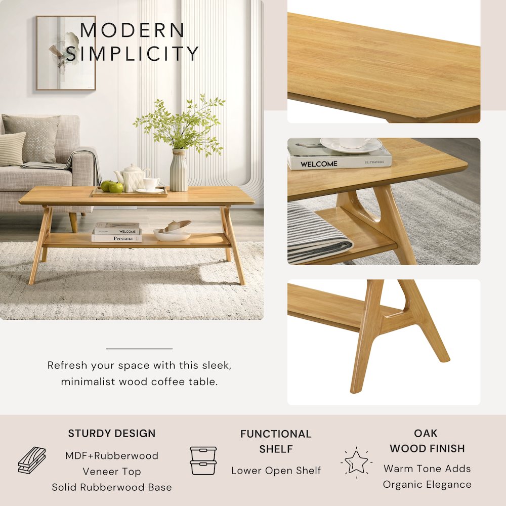 3-Piece Coffee Table Set, Coffee Table and Two End Tables, Natural Oak Finish. Picture 3