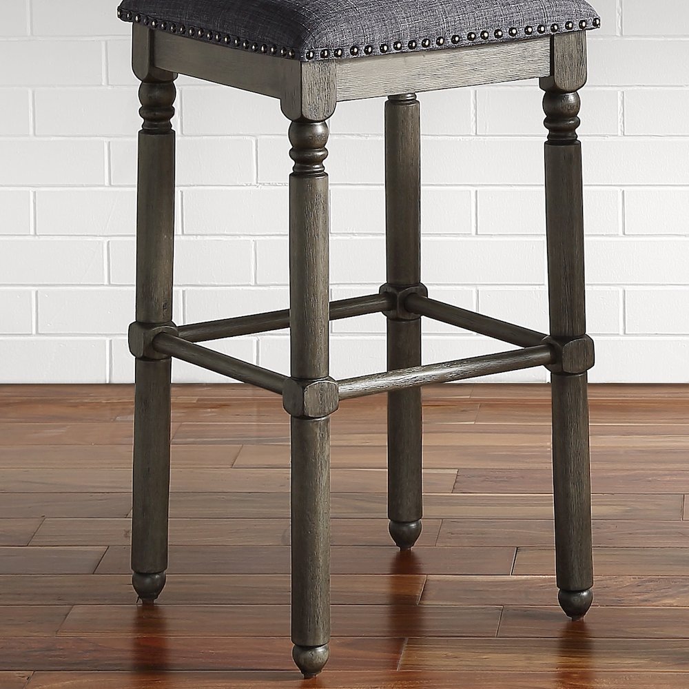Arnhem Wood Gray Upholstered Swivel Bar Stools, Set of 2. Picture 4