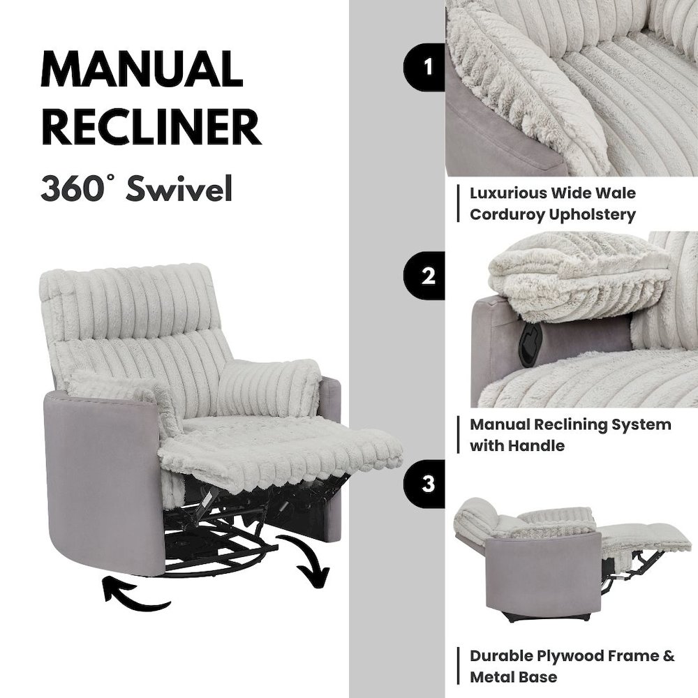 Bocaton Wide Wale Corduroy Upholstery Manual Recliner. Picture 4