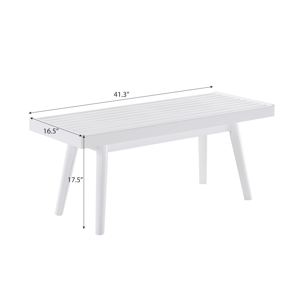 Larwich Solid Wood Slatted Bench, 41 Wide, White. Picture 6