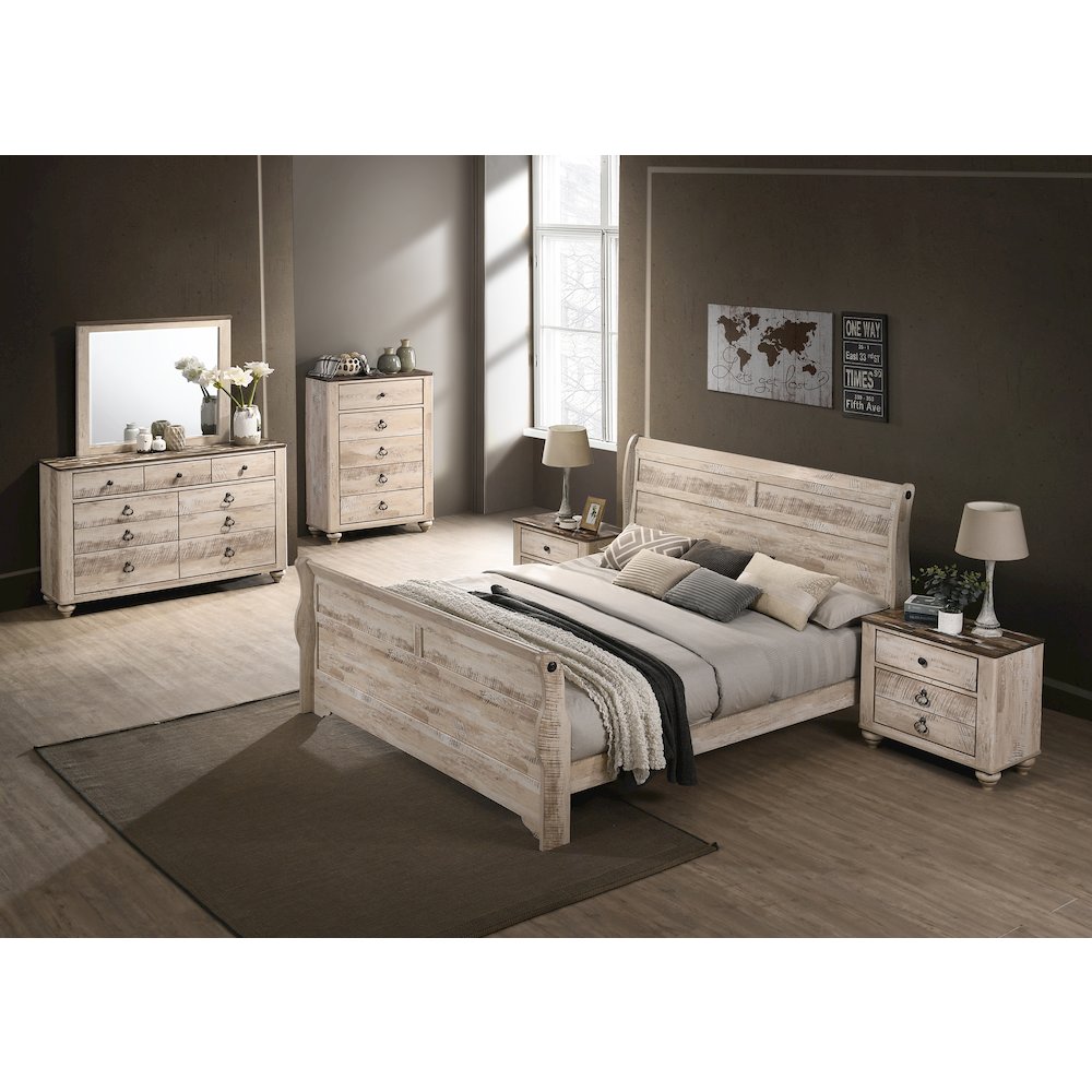 Imerland Contemporary White Wash Finish 6PC Bedroom Set with Queen Sleigh Bed. Picture 3