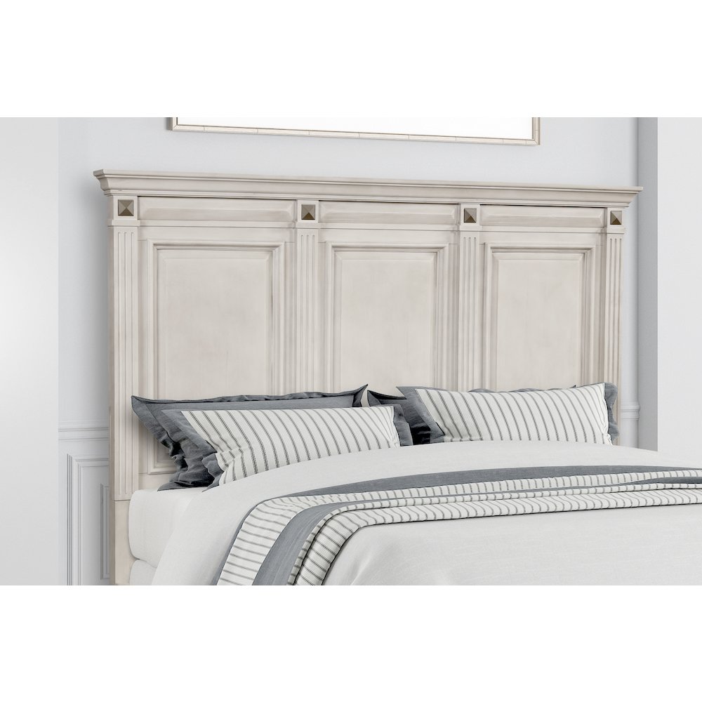 Renova 3-Piece Distressed Parchment Bedroom Set, King Bed with 2 Nightstands. Picture 6