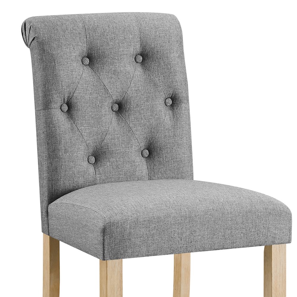Siena Counter Height Button Tufted Back Solid Wood Stools, Set of 2, Gray. Picture 4