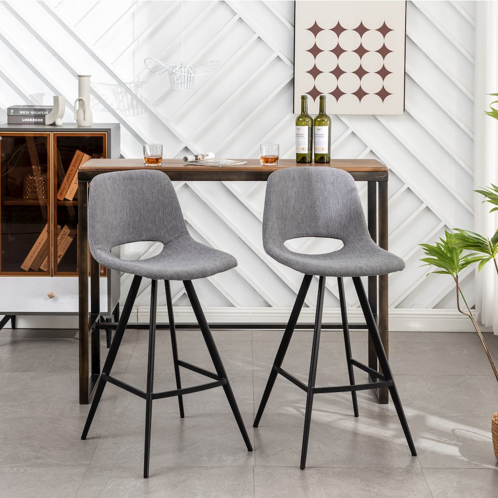 Porth Fabric Kitchen 28.25" Barstools, Set of 2, Gray. Picture 5
