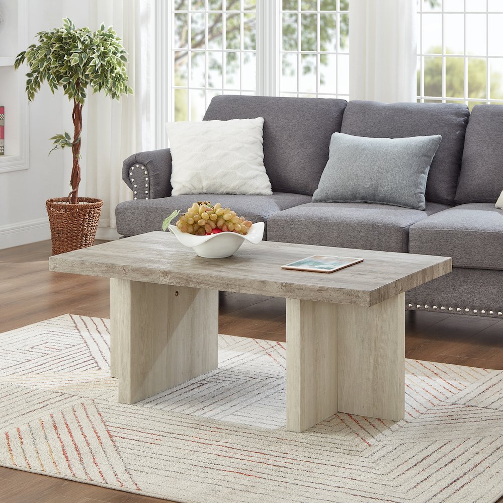 Mchome Contemporary Coffee Table, Weathered Gray and Beige. Picture 2