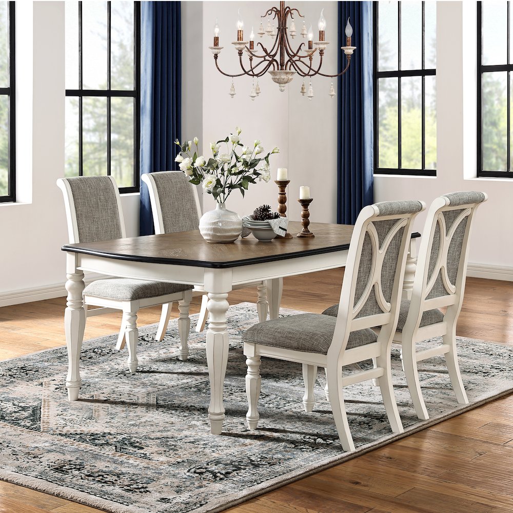 Belleza French Country 5-PC Dining Set in Antique White and Weathered Oak Finish. Picture 2