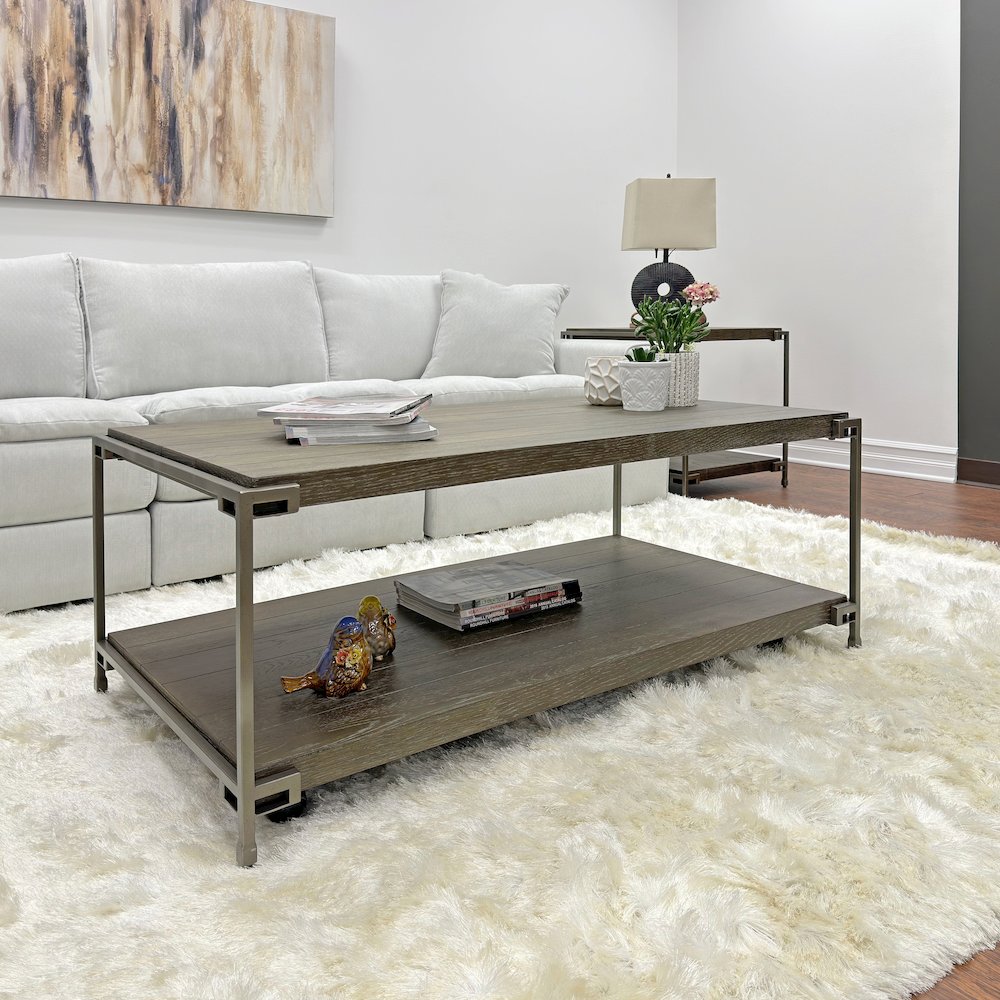 Corbeta 3Pc Living Room Coffee Table and 2 Chairside Tables Set, Aged Graphite. Picture 3