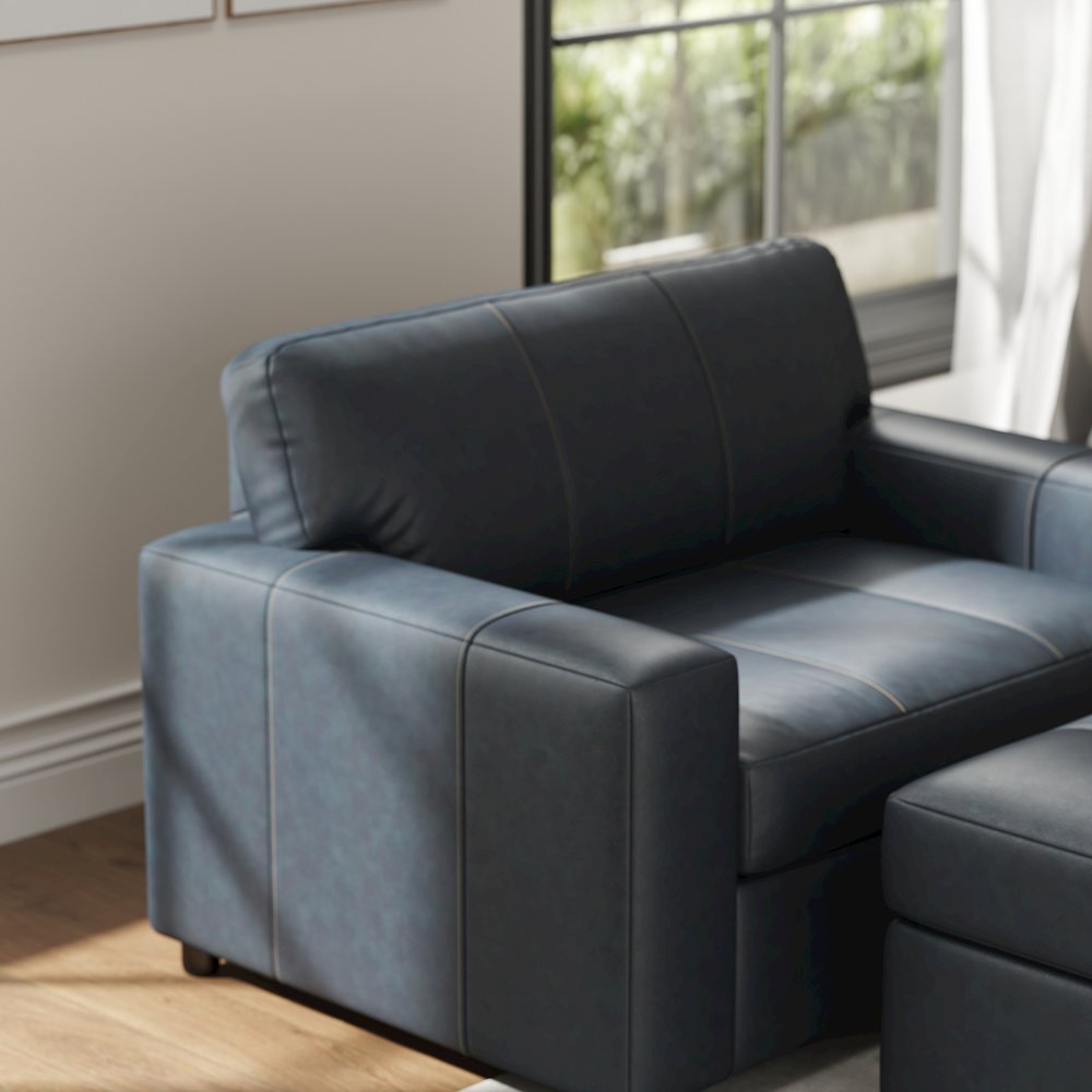 Sakan Leather Upholstered 2-Piece Living Room Set, Cutler Chair and Ottoman. Picture 6