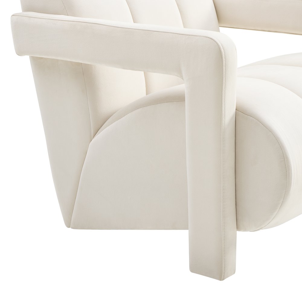 Velmor Contemporary Velvet Accent Armchair, Ivory. Picture 5