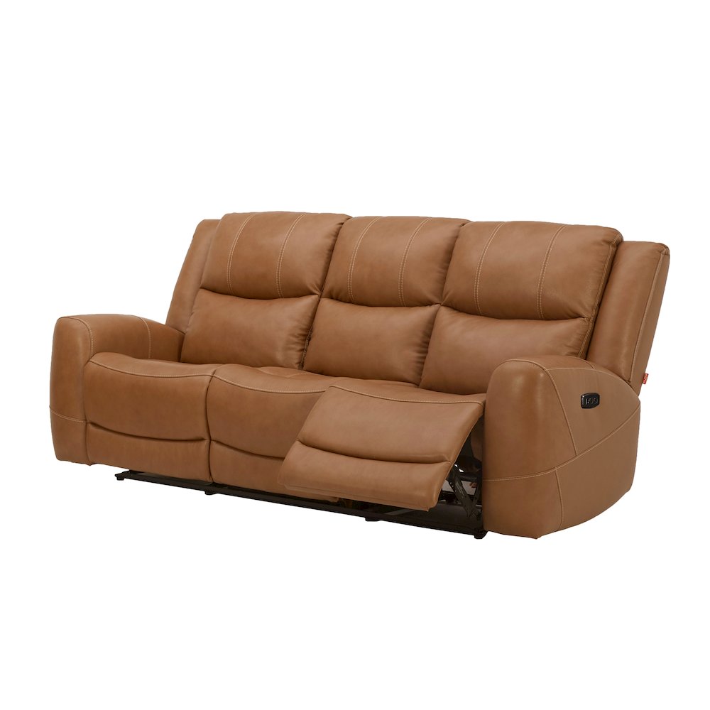 Cozura Leather Power Dual Reclining Sofa, Silverado Butternut. Picture 1