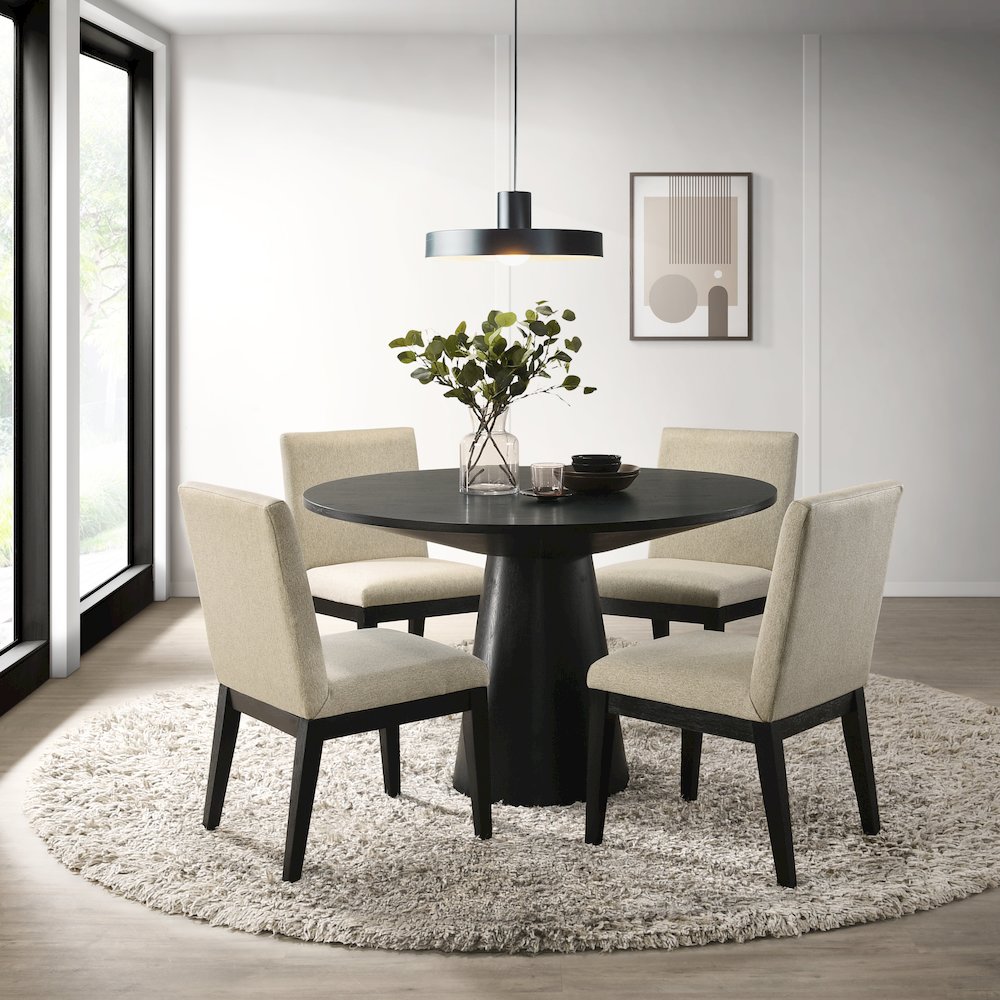 Rocco Contemporary Dining Set, Round Pedestal Table with 4 Chairs. Picture 3