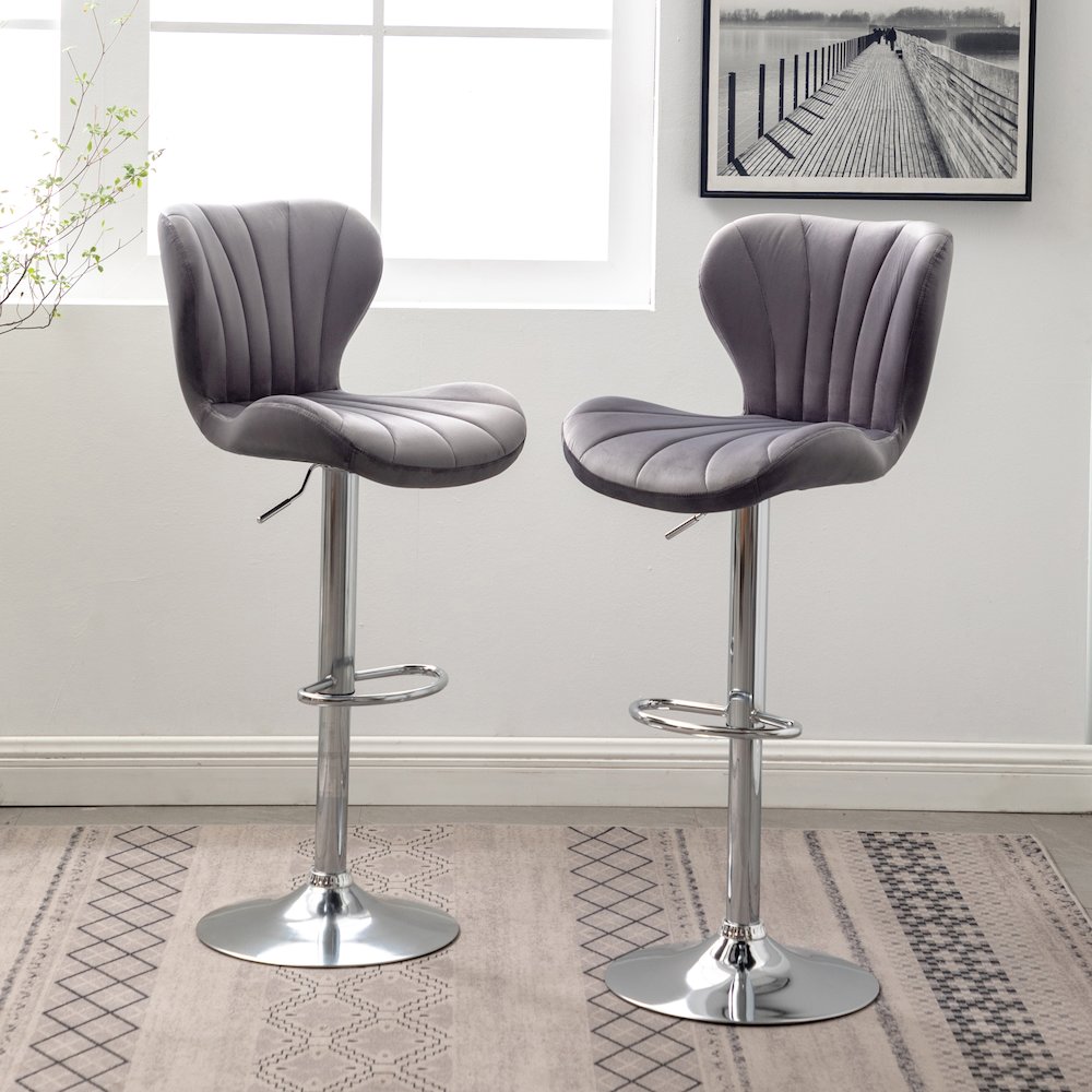 Ellston Upholstered Adjustable Swivel Barstools in Gray, Set of 2. Picture 6