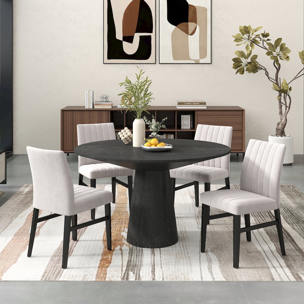 Butler 5-Piece Round Dining Set, Pedestal Dining Table with 4 Side Chairs, Tan. Picture 2