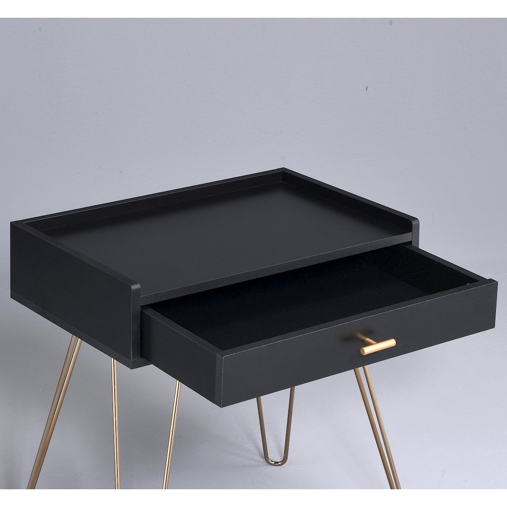 Hailey Black and Gold Wood Storage End Table. Picture 4