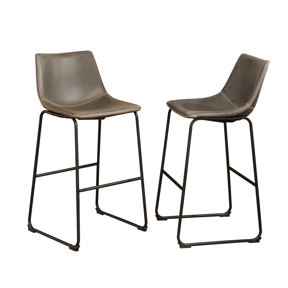Lotusville Vintage PU Leather Counter Height Stools, Antique Gray, Set of 2. Picture 11