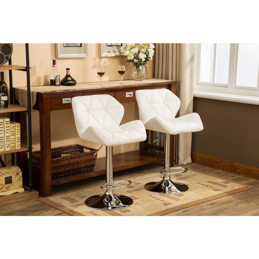 Glasgow Contemporary Tufted Adjustable Height White Bar Stools, Set of 2. Picture 4