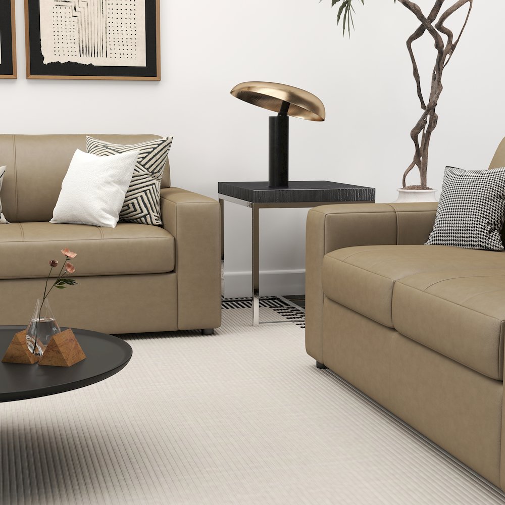 Sakan Leather Upholstered 2-Piece Living Room Set, Sofa and Loveseat, Beige. Picture 7