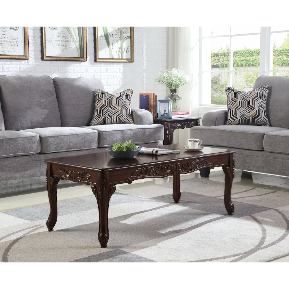Blush Traditional Ornate Detailing Dark Cherry Finish Wood Coffee Table. Picture 2