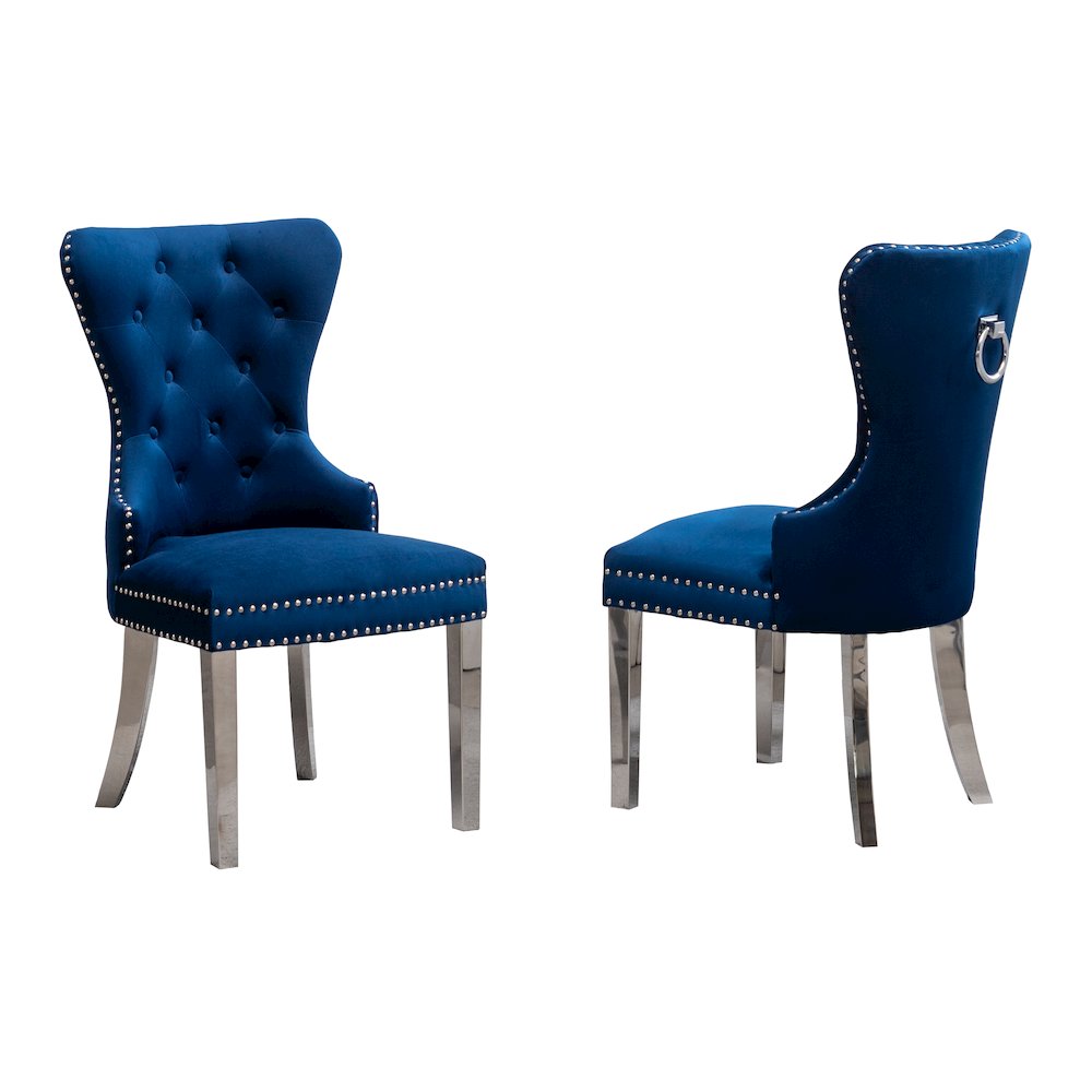 Montura Contemporary Tufted Velvet Chair with Nailhead Trim, Set of 2, Blue. Picture 1