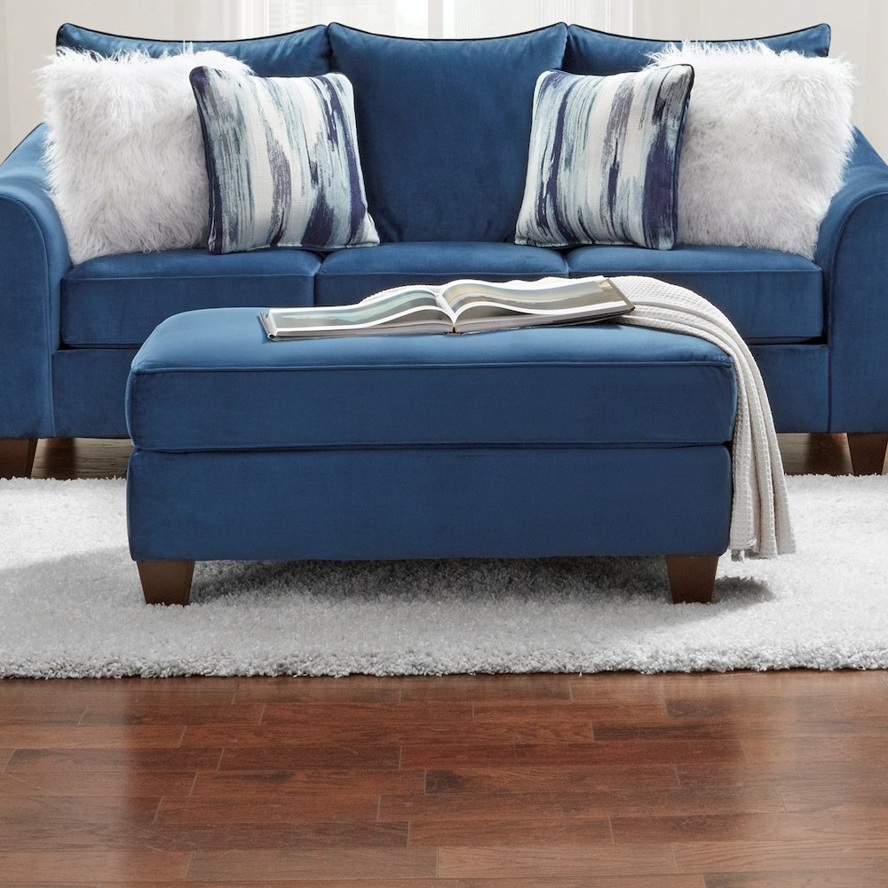Camero Fabric Cocktail Ottoman in Navy Blue. Picture 6